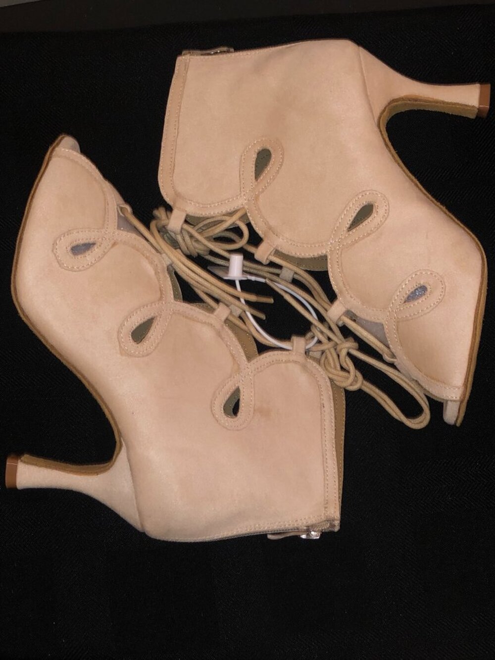 DanceandSway Nude Suede Scroll Cutout Lace Up Dance Booties 8.5